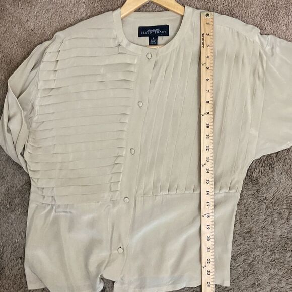 Linda Allard for Ellen Tracy Vintage Pleated Silk Blouse size 6 Office Retro 80s - Picture 9 of 11